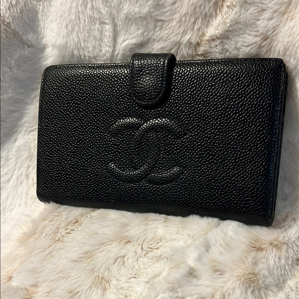 Chanel Black Leather Wallet with Iconic CC Logo